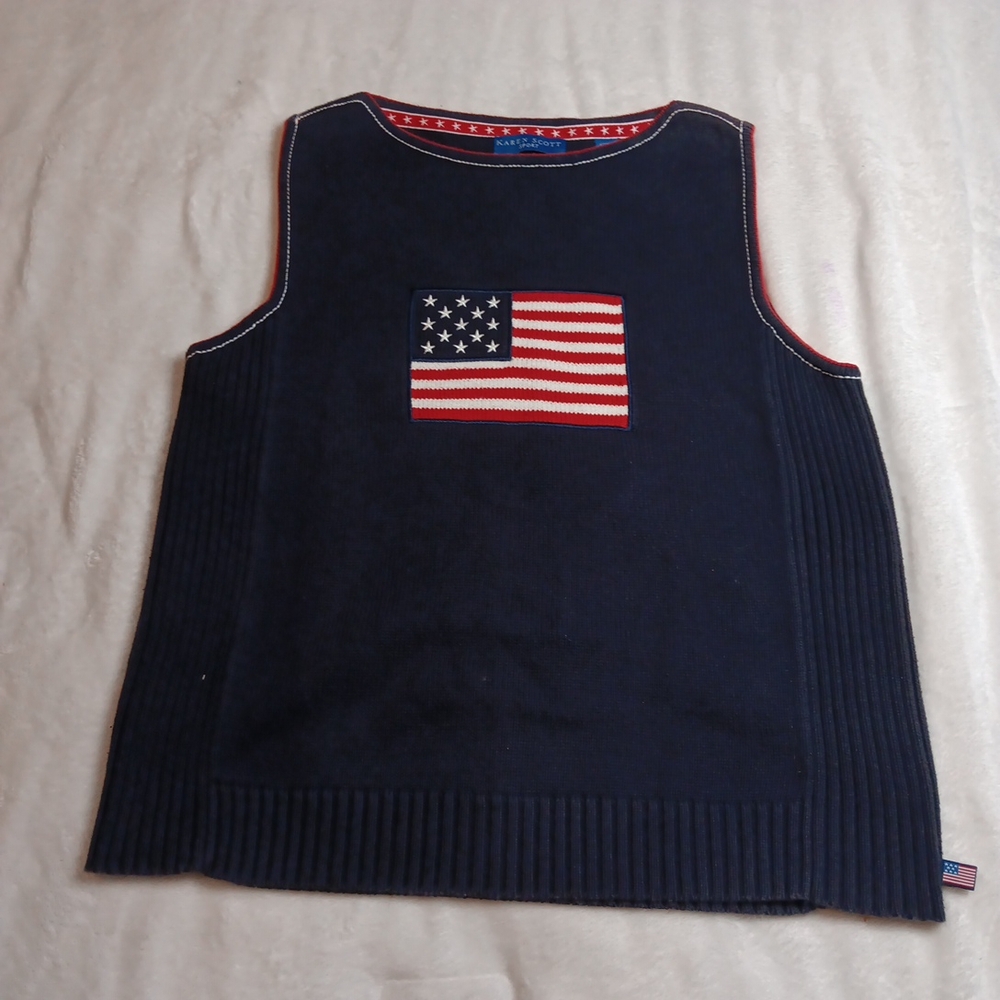 Karen Scott Navy Tank Top with American Flag